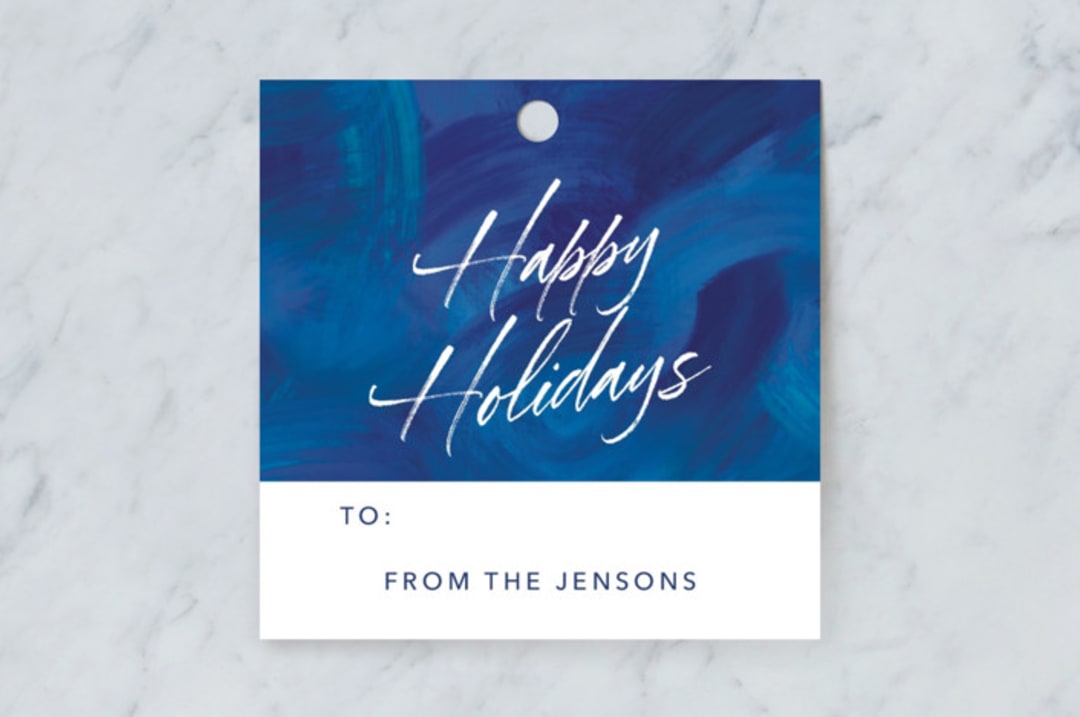 "Blue Painted Brushstrokes" - Gift Tags in Blueberry by Noonday Design - Front