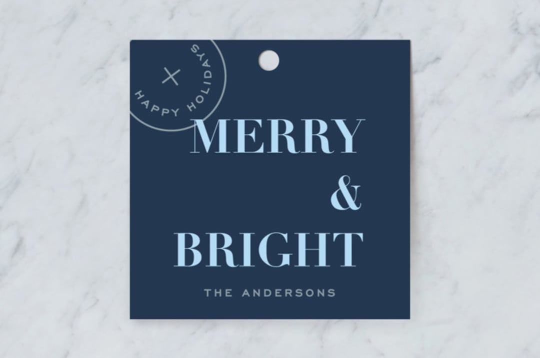 "Holiday Seal" - Gift Tags in Denim by Joyce Pinheiro - Front
