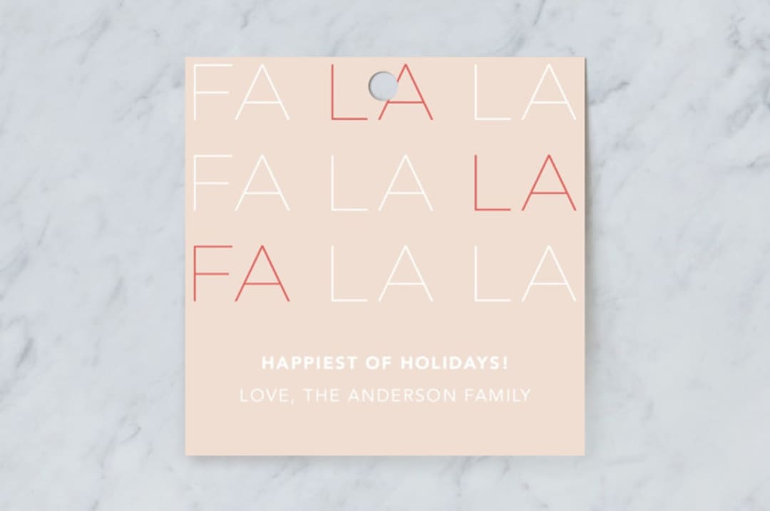 "Fa la la la la" - Gift Tags in Coral by Joyce Pinheiro - Front