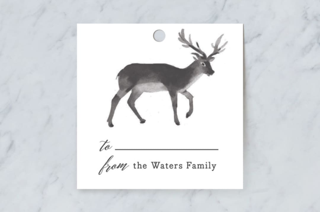 "Reindeer Feet" - Gift Tags in Charcoal by Rebecca Daublin - Front