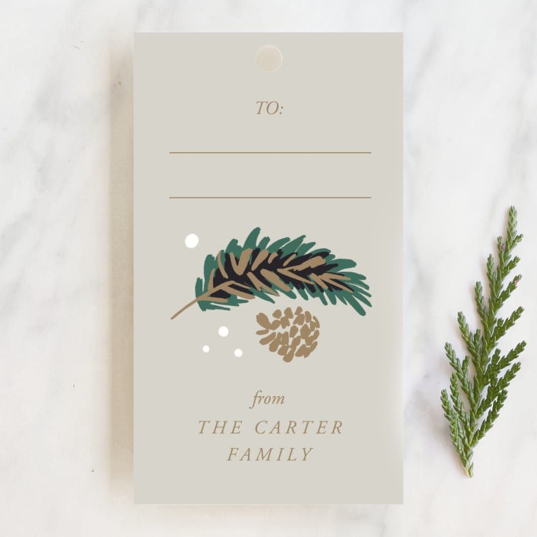 "Festive Branches" - Gift Tags in Pear by Gina Grittner - Front