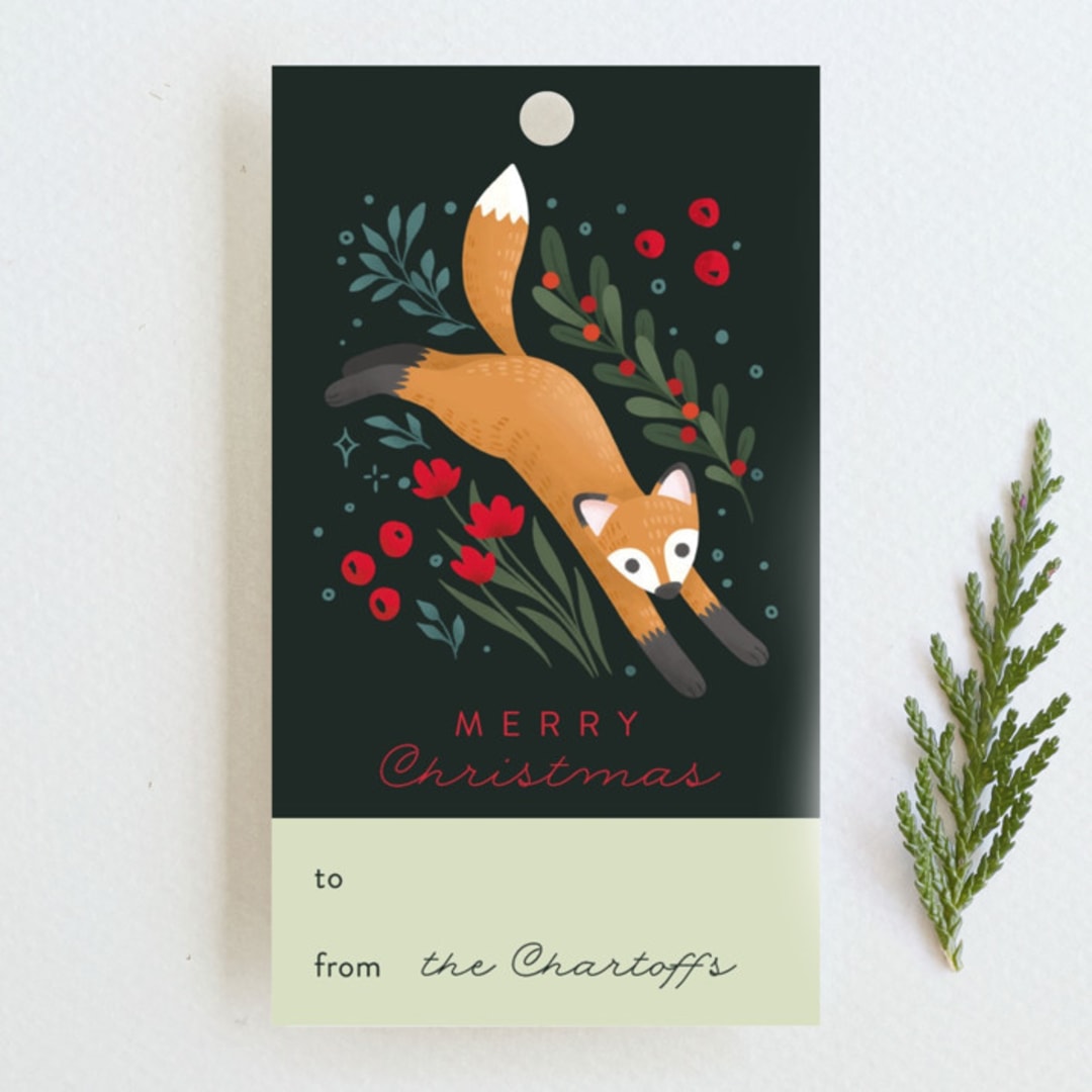 "Festive Animals" - Gift Tags in Charcoal by Shannon Chen of Four Wet Feet Studio - Front