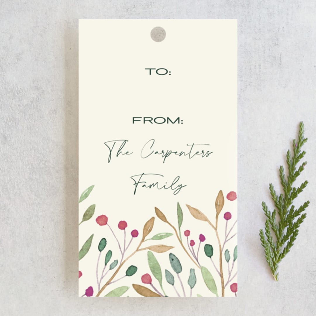 "Aesthetic Botanical Design with Autumn Leaves, and Berries" - Gift Tags in Buttercream by Angelica Venegas - Front