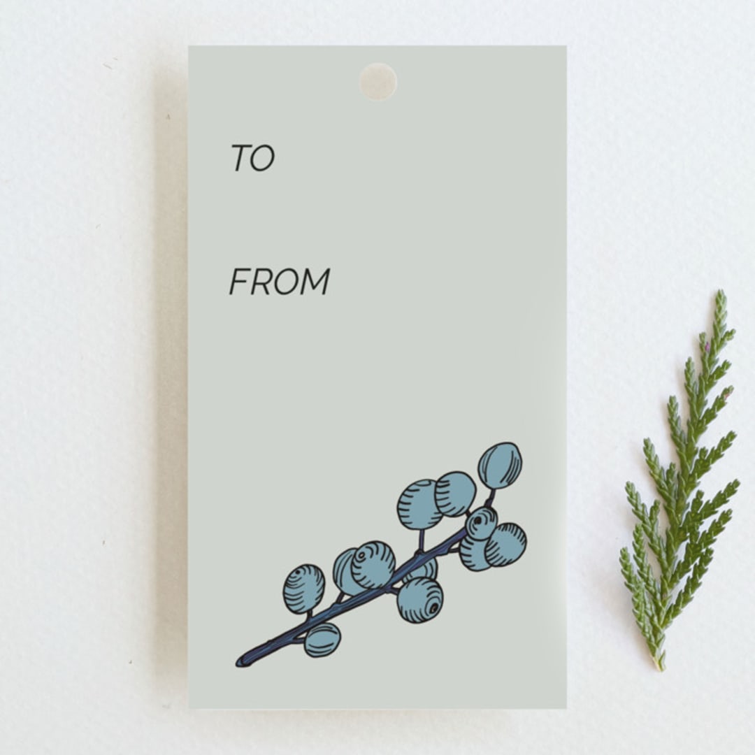 "Winter berry and greenery - brown" - Gift Tags in Mist by Nina Leth - Front