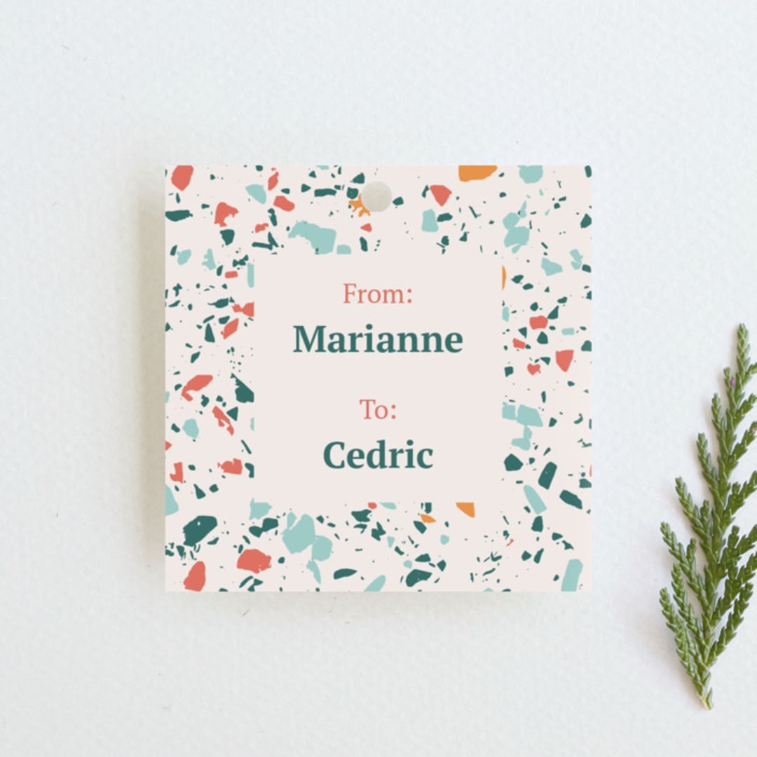 "Christmas Terrazzo 2" - Gift Tags in Forest Shades by Claire Iglesias - Front