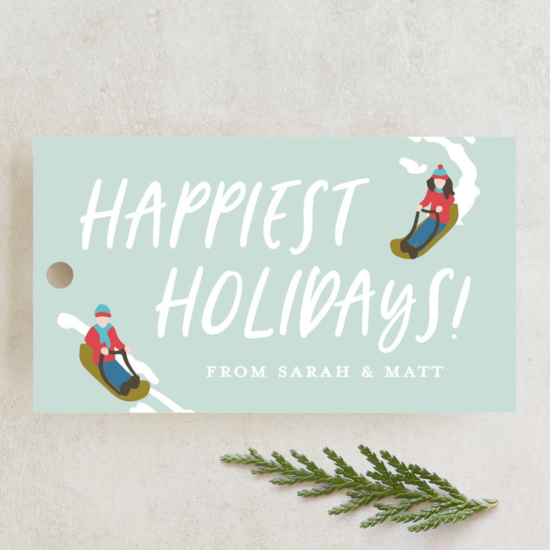 "Sledding Scene" - Gift Tags in Mint by Meggy Masters - Front