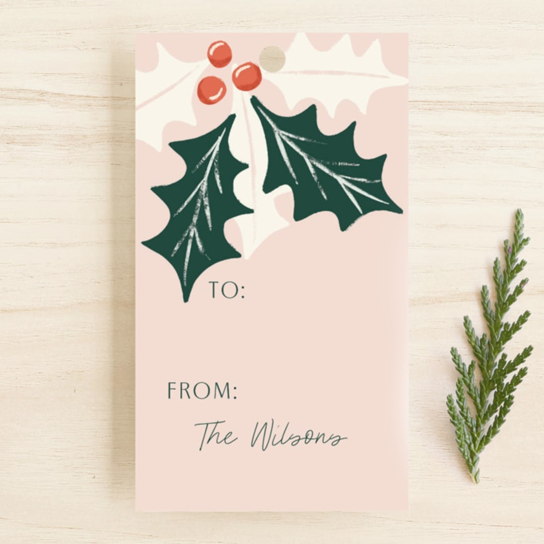 "Holiday leaves II" - Gift Tags in Blush by Yaling Hou Suzuki - Front
