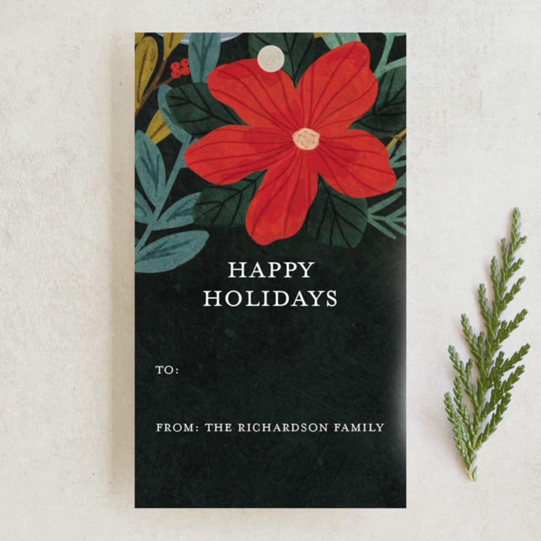 "Ornament Bouquet Pattern" - Gift Tags in Emerald by Angel Walker - Front