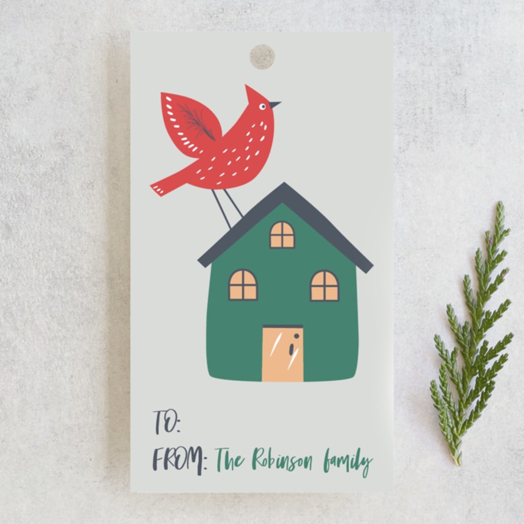 "Bird, house and tree" - Gift Tags in Pine by Tatjana Koraksic - Front