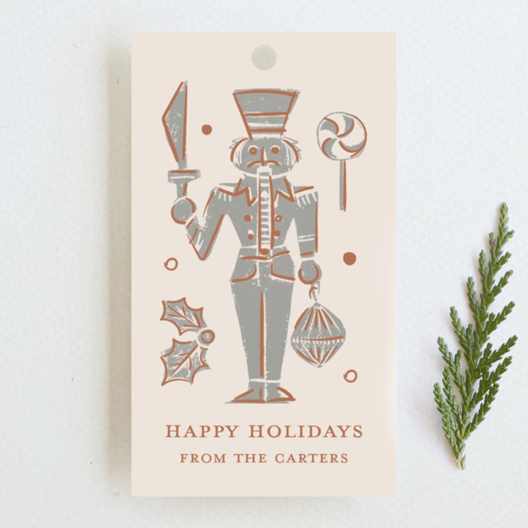 "Linocut Nutcracker" - Gift Tags in Tinsel by Teju Reval - Front