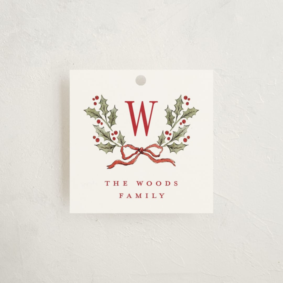 "Holly Monogram" - Gift Tags in Holly Berry by Wildfield Paper Co - Front
