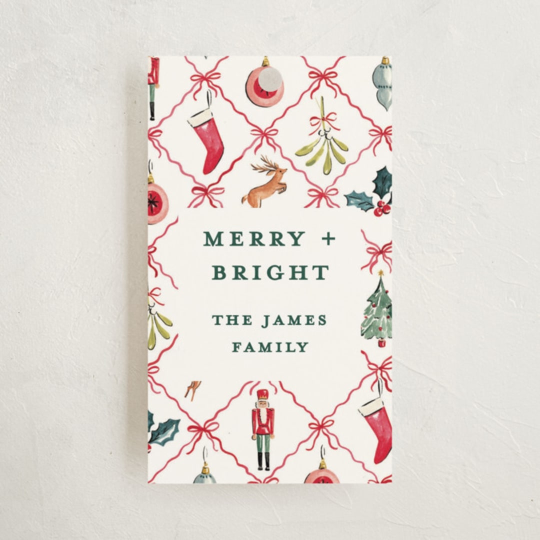"Festive icons" - Gift Tags in Leaf by Sarah Knight - Front