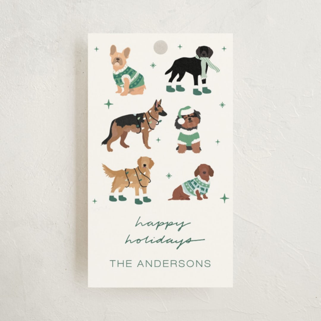 "Holiday Dogs" - Gift Tags in Sage by tara berg - Front