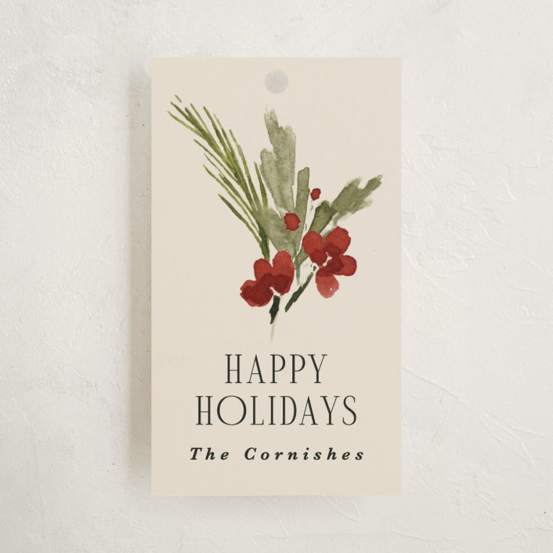 "Simple Sprig" - Gift Tags in Toasted Almond by Kate Ahn - Front
