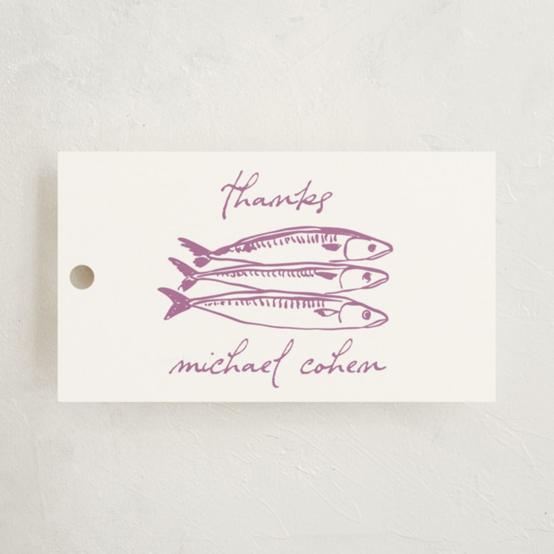 "Sardines" - Gift Tags in Plum by Megan Davis - Front