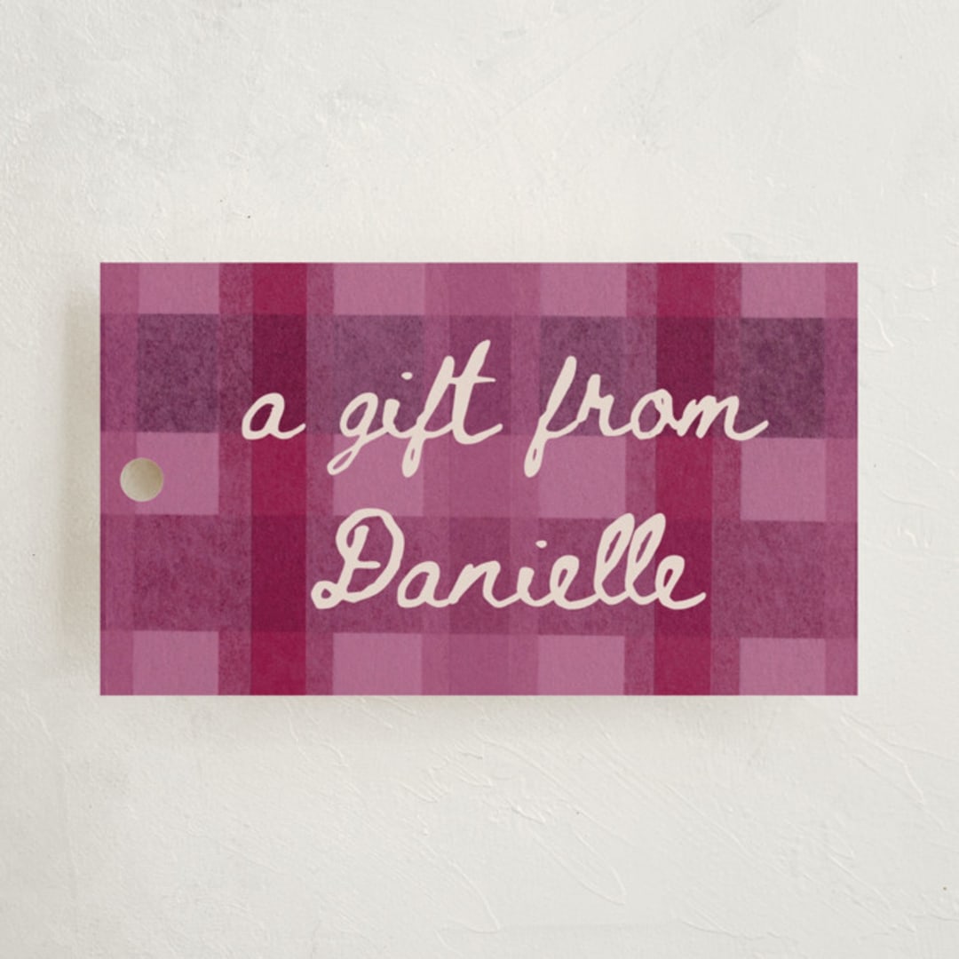 "cozy checked plaid" - Gift Tags in Raspberry by Carrie Moradi - Front