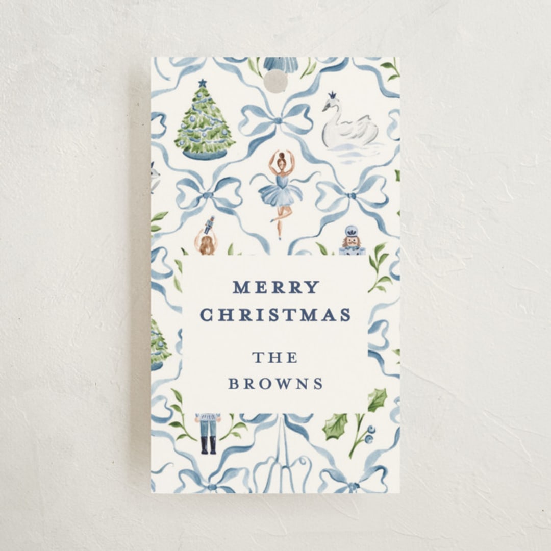 "Nutcracker ribbons" - Gift Tags in Blue Ribbon by Sarah Knight - Front