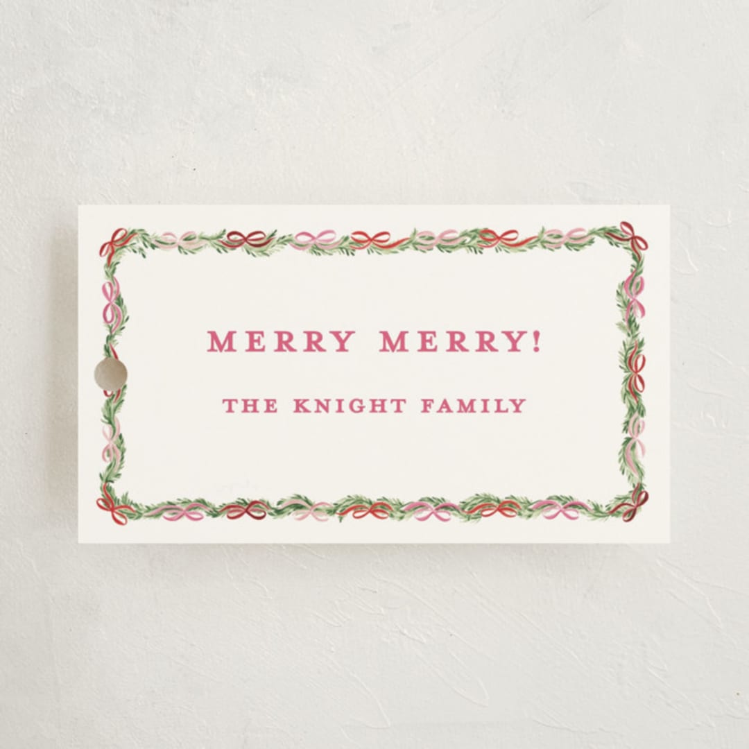 "Boughs of Bows" - Gift Tags in Candy Cane by Sarah Knight - Front