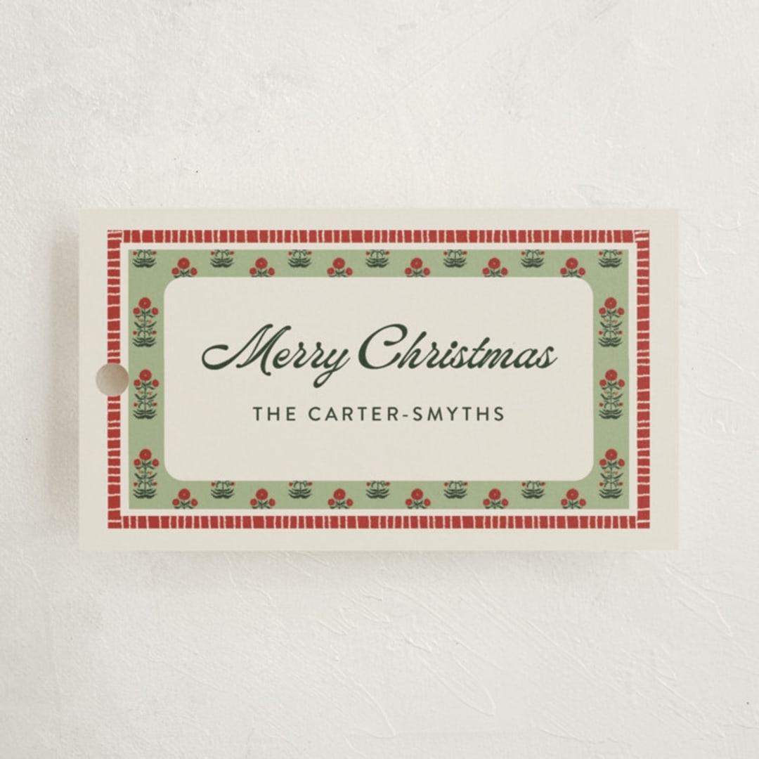 "Blockprint" - Gift Tags in Sage by Lottie Aldarwish - Front