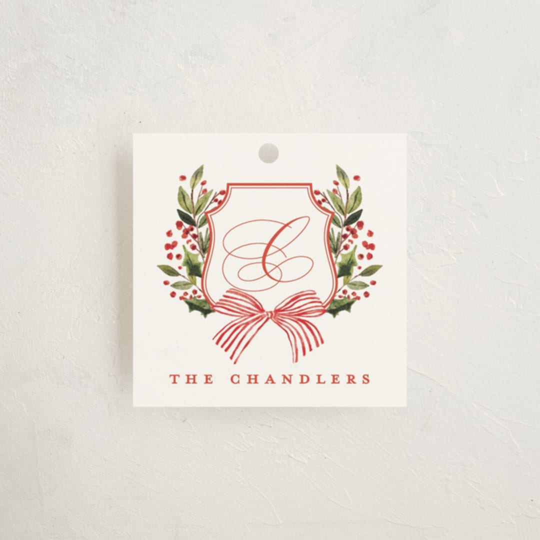 "Classic Merry Crest" - Gift Tags in Holly Berry by Brooke Chandler - Front