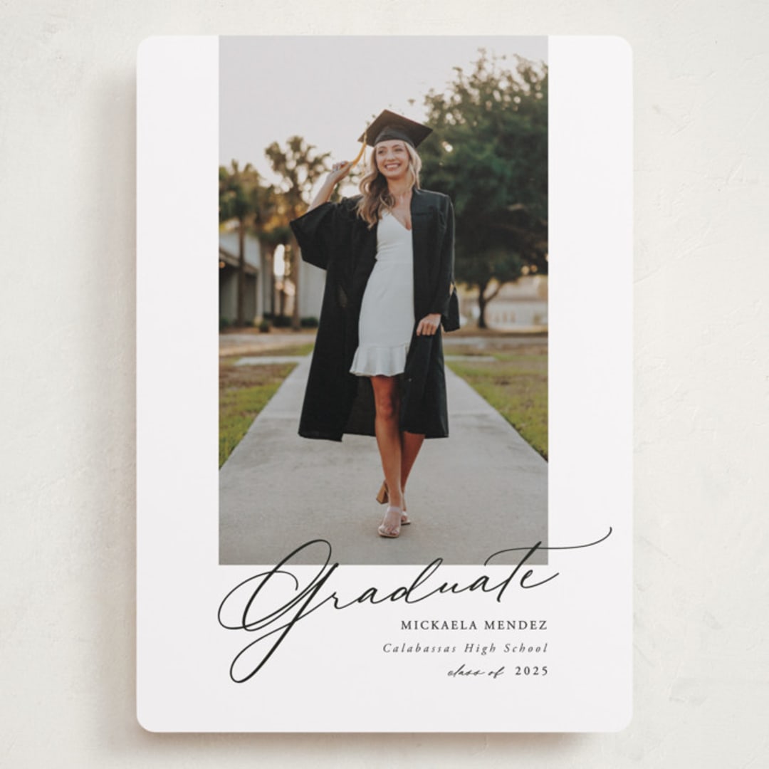 "Minimal Script" - Graduation Announcements in Obsidian by Kamala Nahas - Front