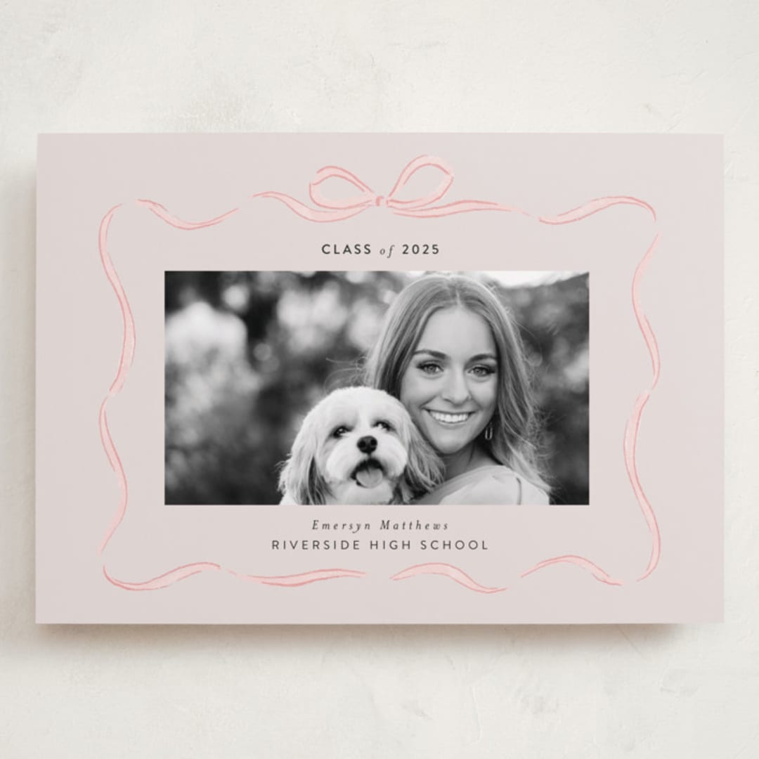 "Ribbon Frame" - Graduation Announcements in Blush by Itsy Belle Studio - Front