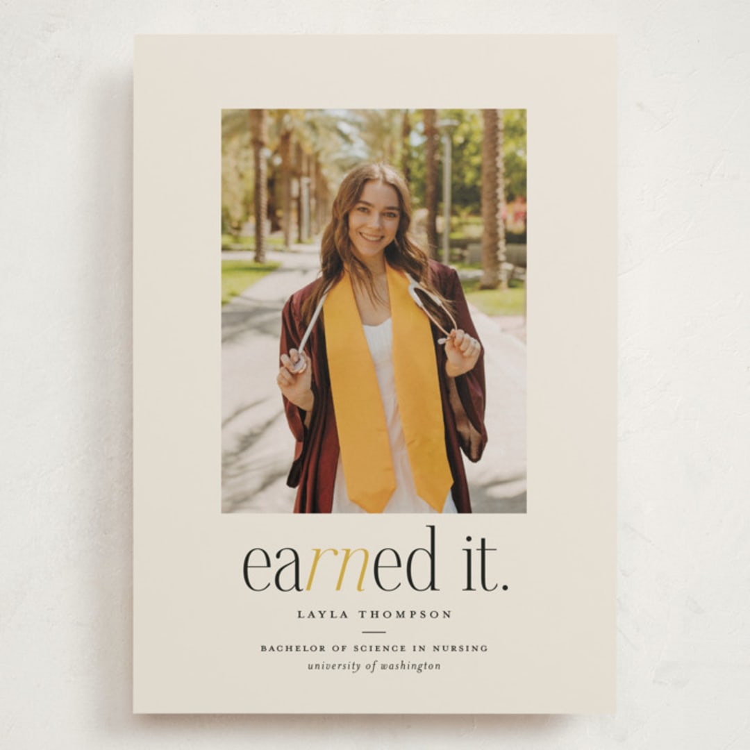 "Earned It" - Graduation Announcements in Marigold by Louise Kay - Front