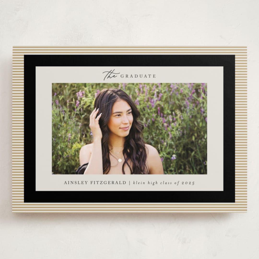 "Modern striped frame" - Graduation Announcements in Noir by Jackie Crawford - Front