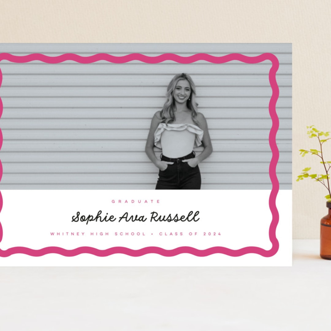 "wavy border" - Graduation Announcements in Bubblegum by Emily Sabol Goss - Front