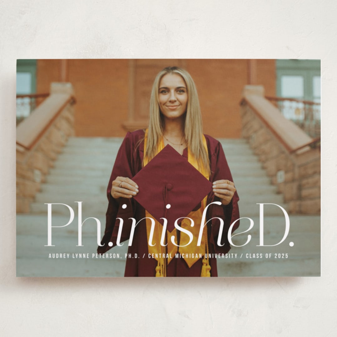 "Ph.inisheD." - Graduation Announcements in Cloud by Heather Schertzer - Front