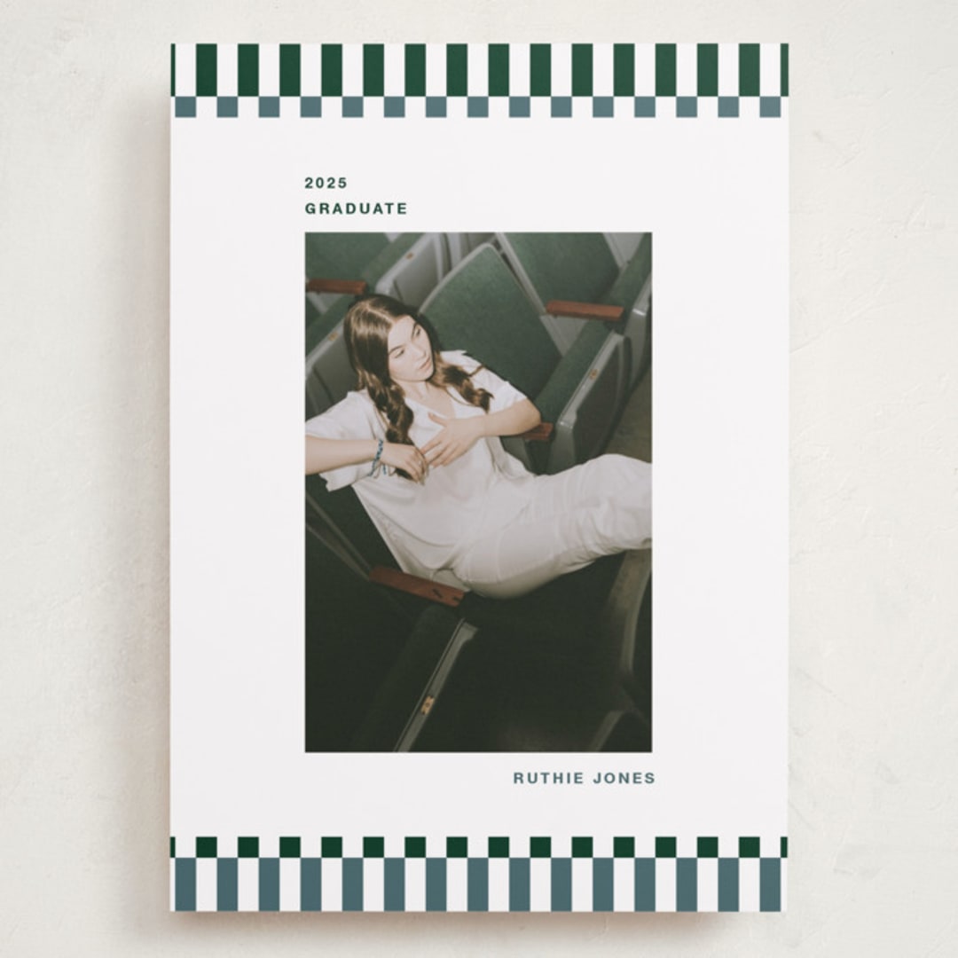 "Checked Out" - Graduation Announcements in Pine by Rachel Cassel - Front