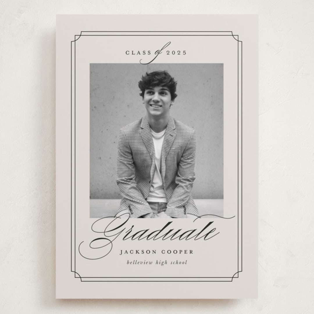"Refined Grad" - Graduation Announcements in Taupe by Ashley Iwafuchi - Front