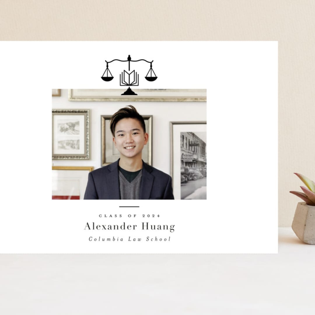 "Scales of Justice" - Graduation Announcements in Ink by Hudson meet Rose - Front