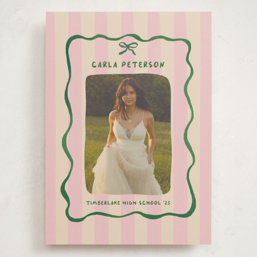 "Whimsical Stripes" - Graduation Announcements in Raspberry Matcha by Vera Lim - Front