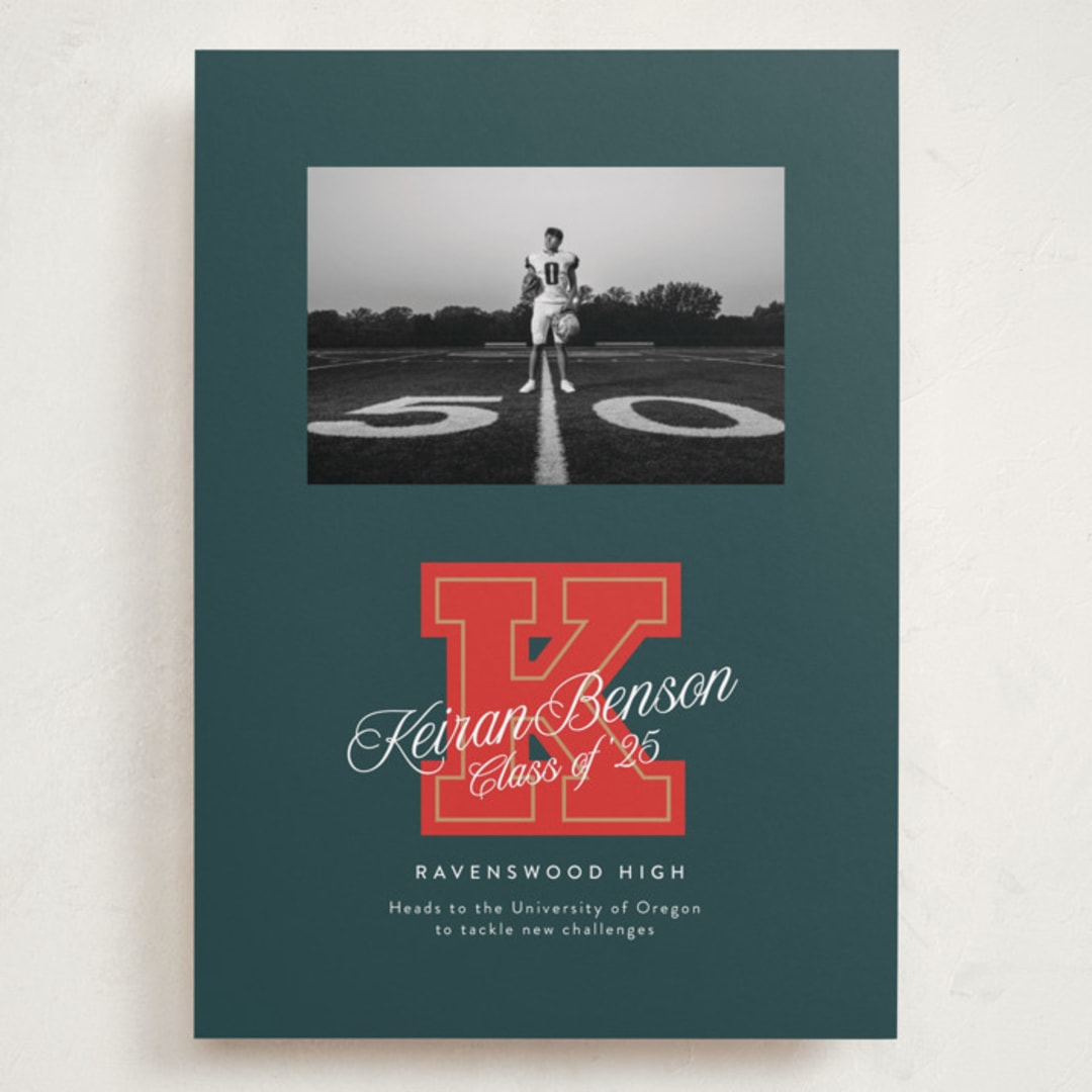 "Varsity Initial" - Graduation Announcements in Forest by Leia Matt - Front