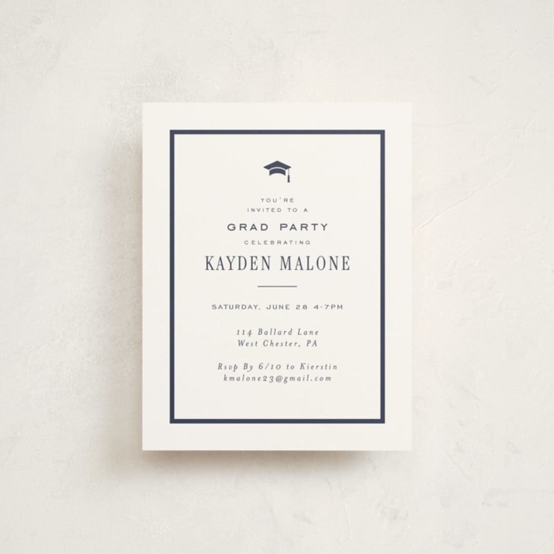 "Collegiate Line" - Graduation Insert Cards in Navy by Jennifer Wick - Front