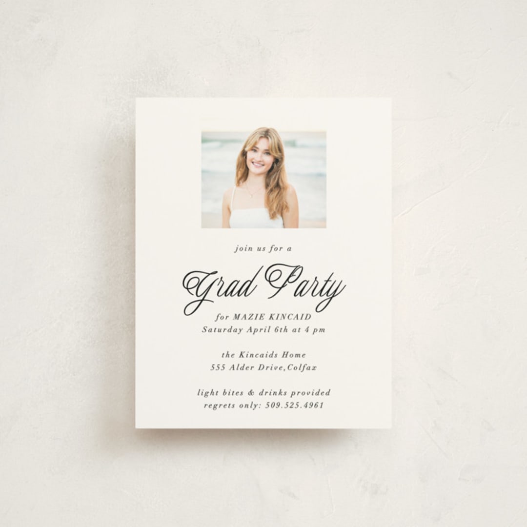 "Minimal Flourish" - Graduation Insert Cards in Noir by AK Graphics - Front