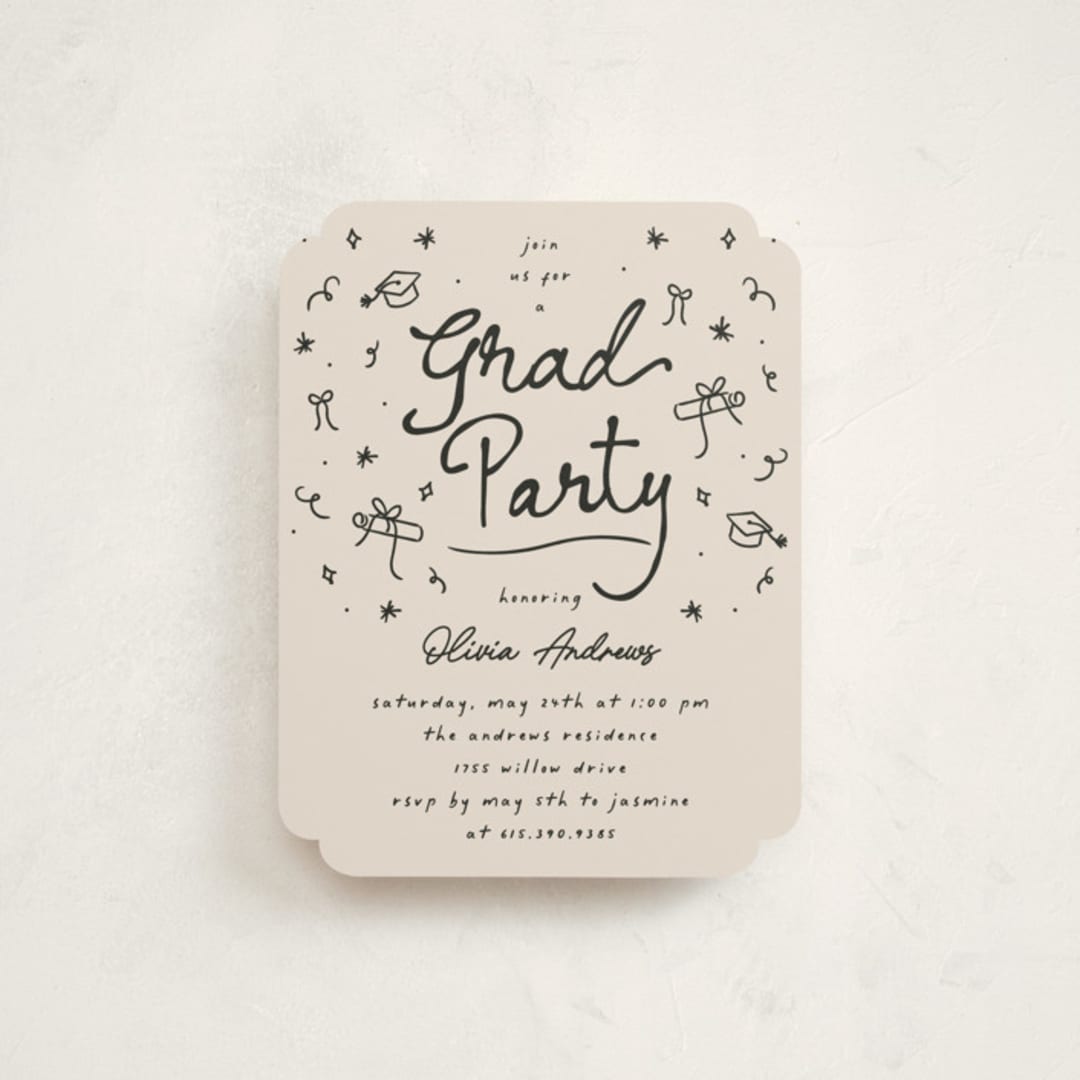 "Illustrated Grad" - Graduation Insert Cards in Onyx by Ashley Iwafuchi - Front