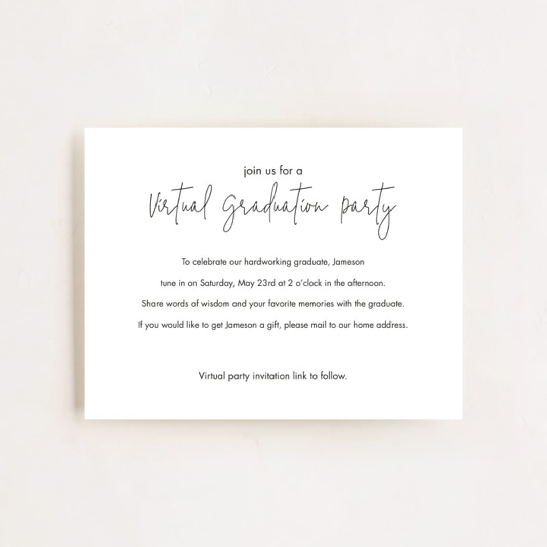 "Virtual Grad Party" - Graduation Insert Cards in Noir by Minted - Front