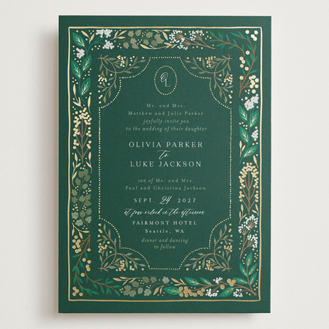 "Illuminated Storybook" - Wedding Invitations in Evergreen by Alethea and Ruth - Front