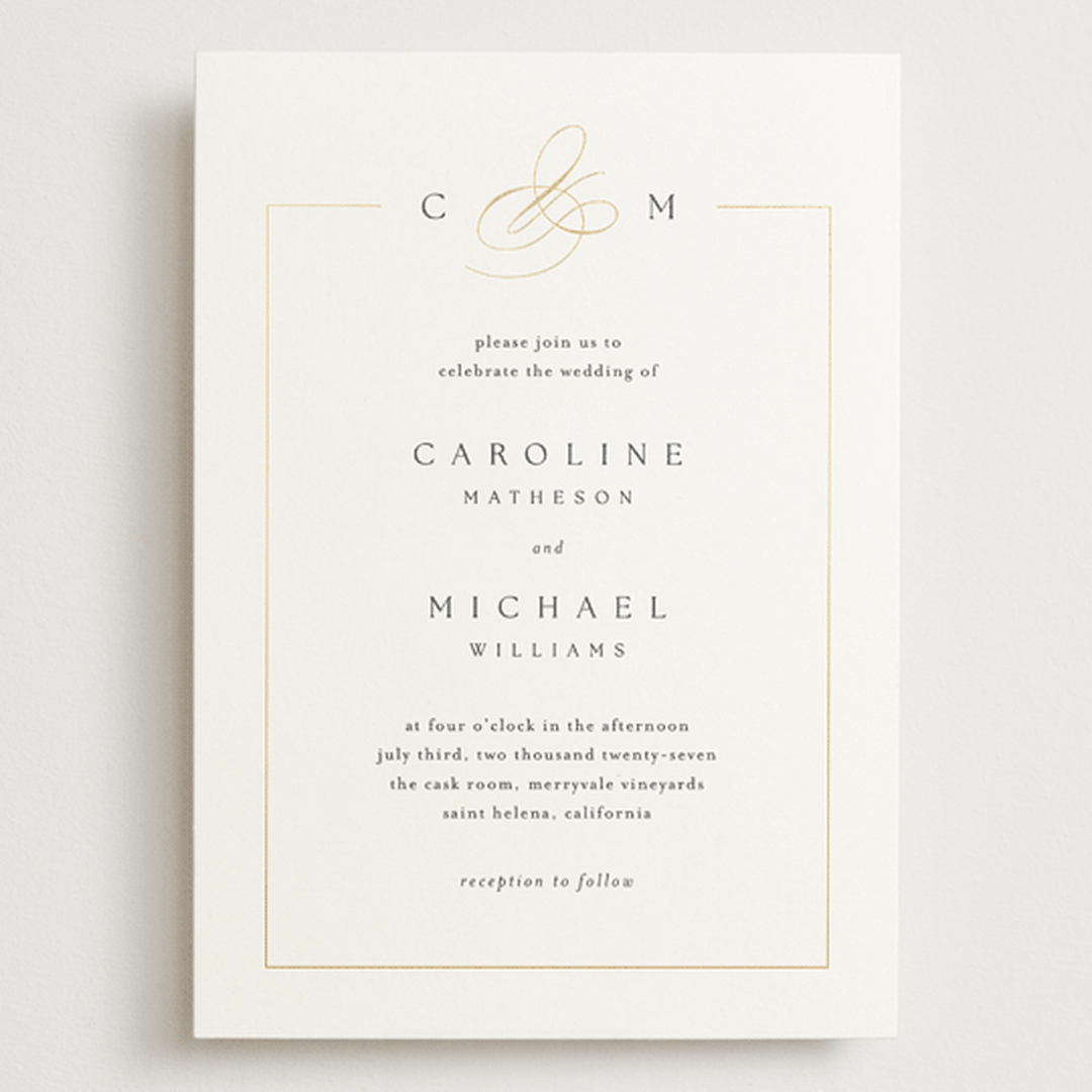 "Framed Monogram" - Wedding Invitations in Silk by Kelly Schmidt - Front