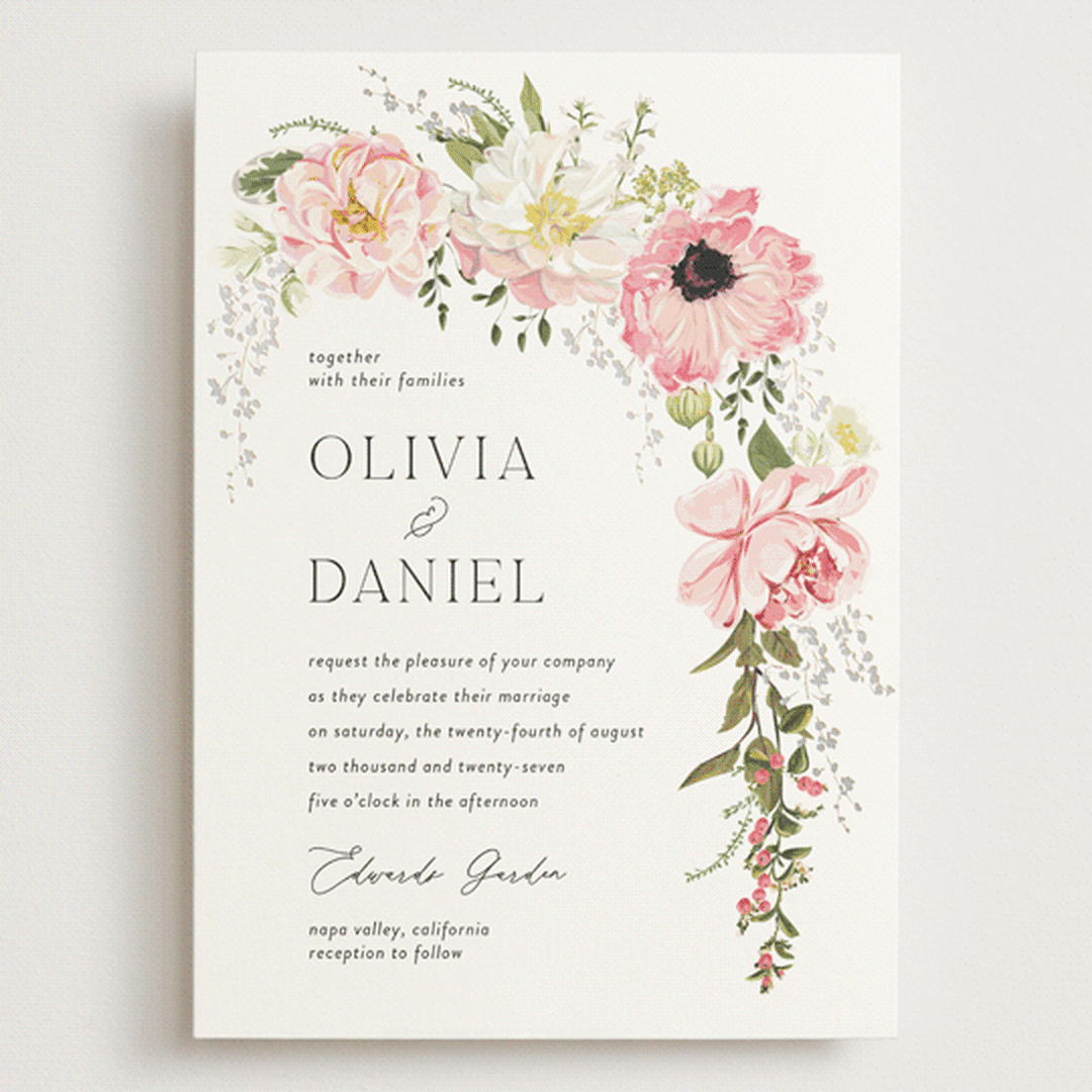 "Timeless Blooms" - Wedding Invitations in Peony by Susan Moyal - Front