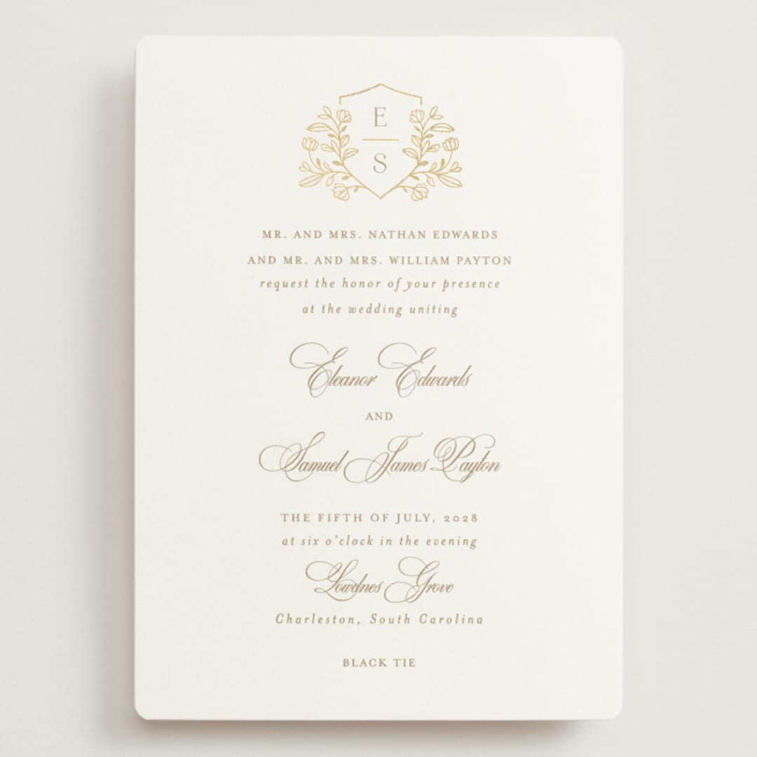 "Gold Crest" - Wedding Invitations in Ivory by Mansi Verma - Front
