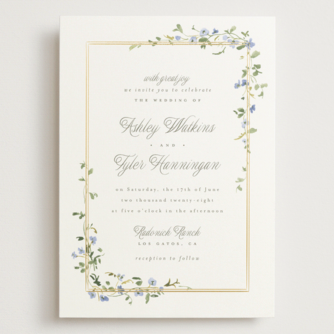 "Flowering Vine" - Wedding Invitations in Bluebell by Everett Paper Goods - Front