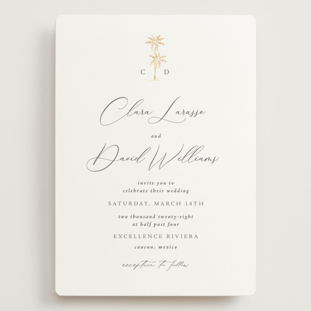 "Palm Monogram" - Wedding Invitations in Leaf by Olivia Raufman - Front