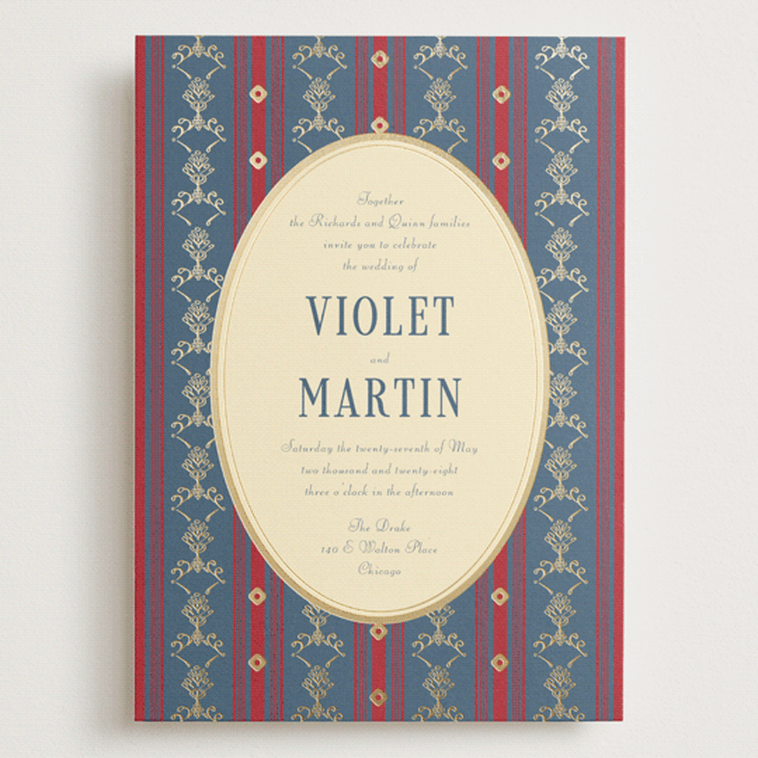 "Woven" - Wedding Invitations in Navy by Baumbirdy - Front