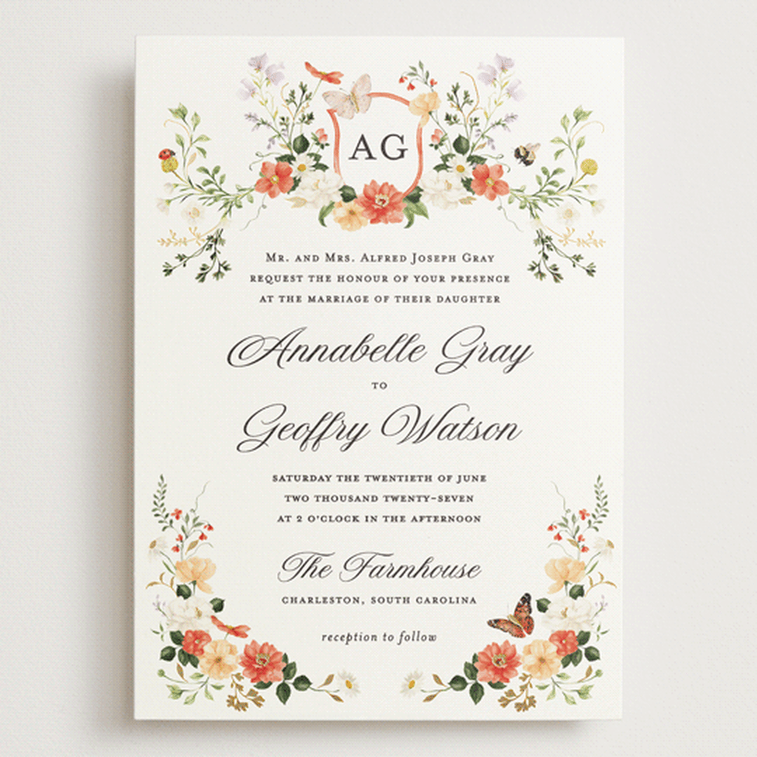 "Fleur" - Wedding Invitations in Verona Sunset by Sarah Knight - Front