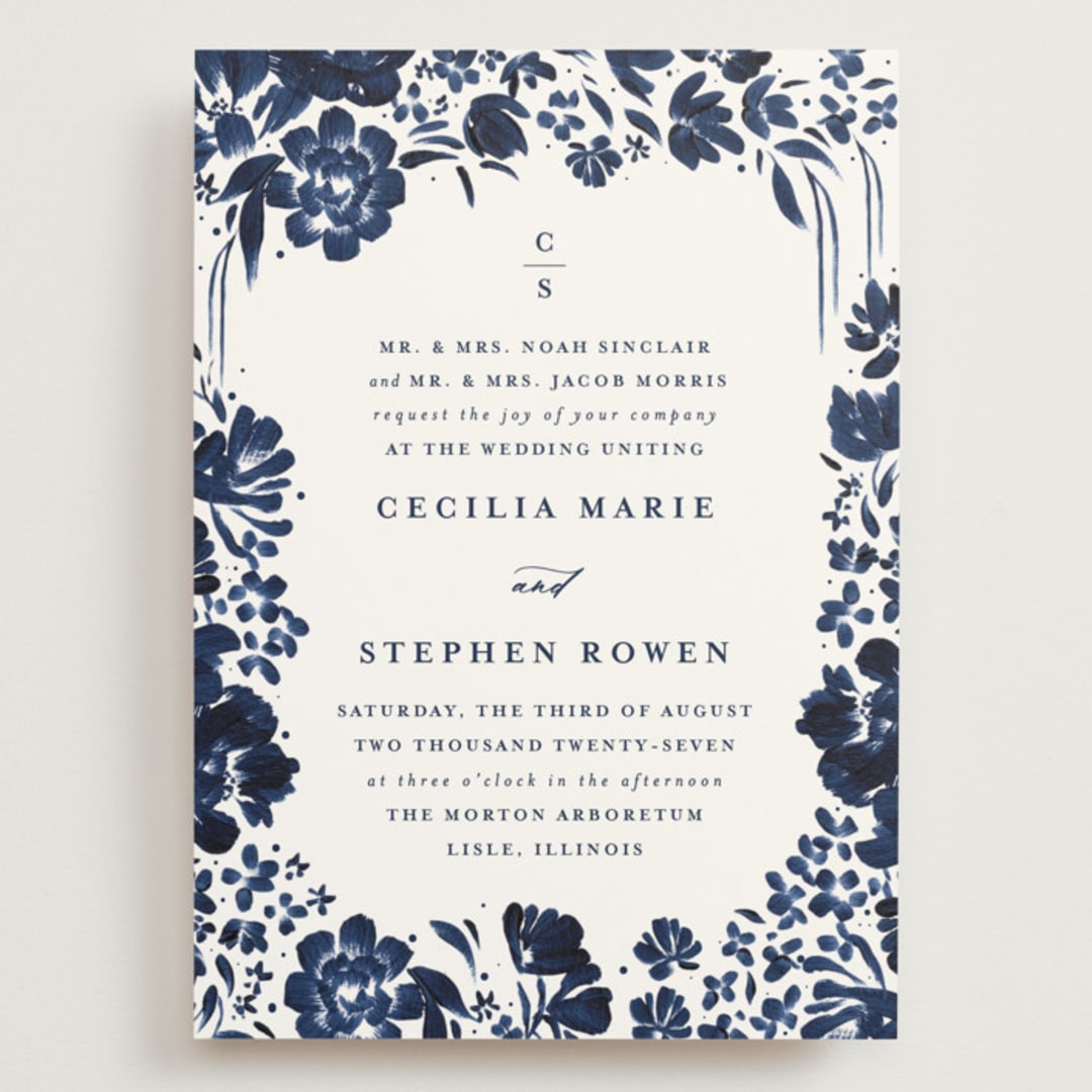 "brushstrokes in bloom" - Wedding Invitations in Indigo by Angela Marzuki - Front