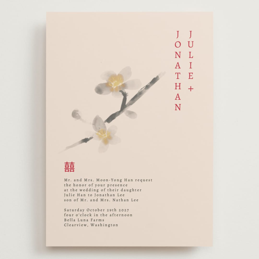 "Ink Blossoms" - Wedding Invitations in Red Tone by Ani Somi - Front