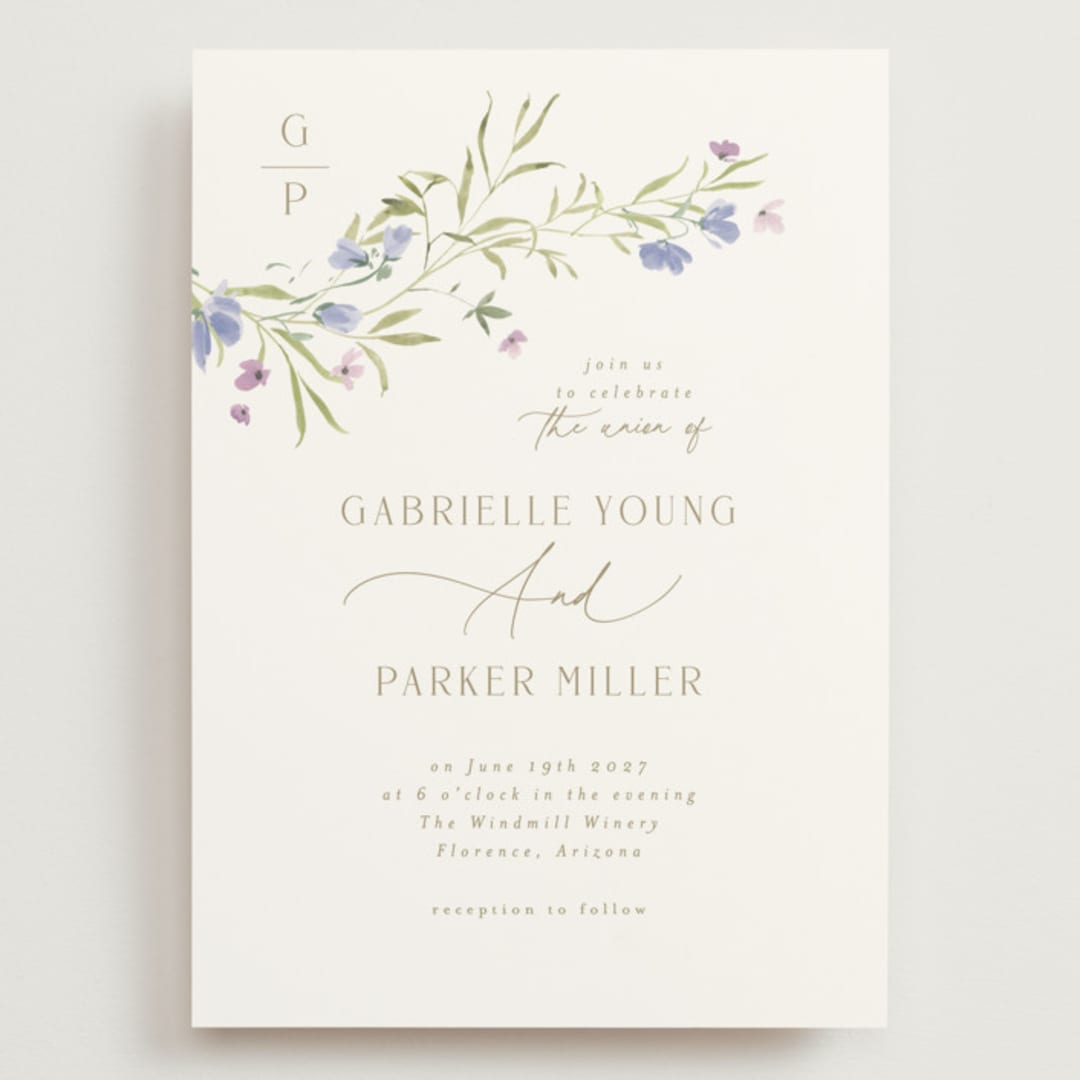 "Sweeping Meadow" - Wedding Invitations in Wisteria by Everett Paper Goods - Front